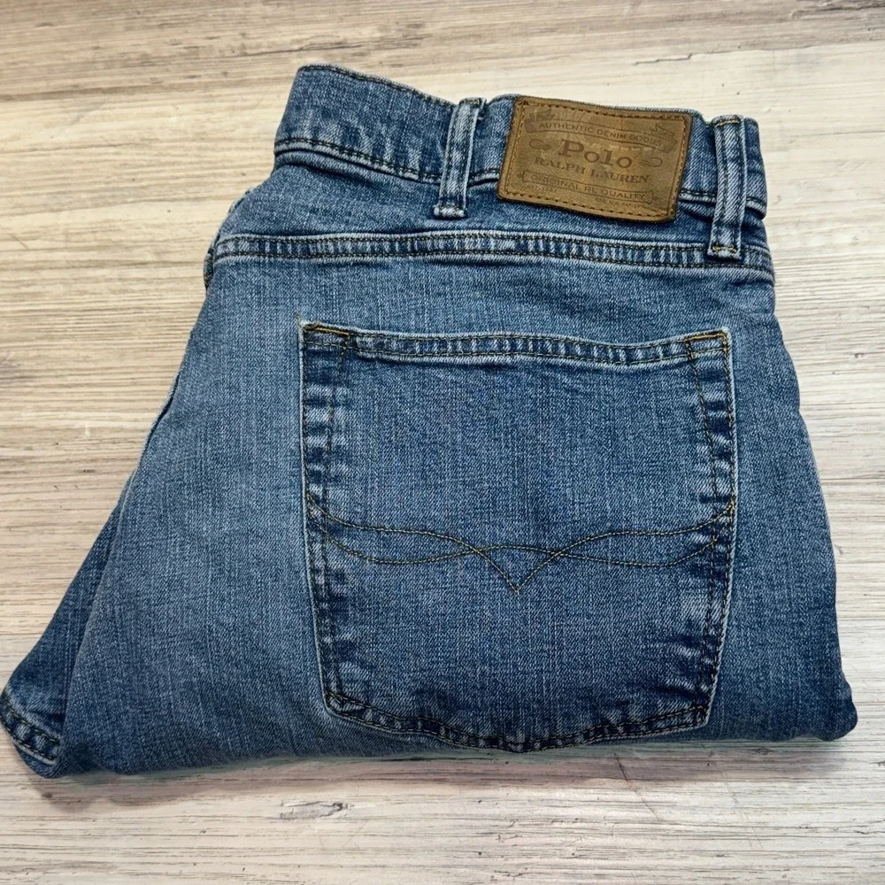Polo Ralph Lauren Jeans Mens 38x32 Hampton Relaxed Straight Blue Denim Zip Pants